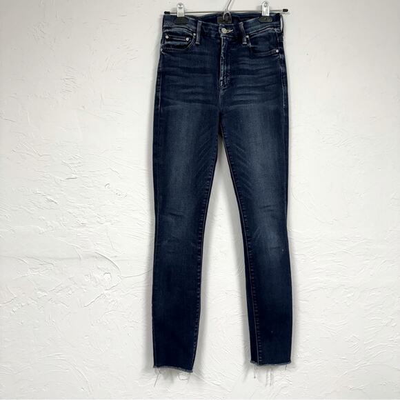 Mother High Waisted Ankle Fray Jeans Womens 24 Raw Hem Skinny Blue Denim Fall - Picture 1 of 15